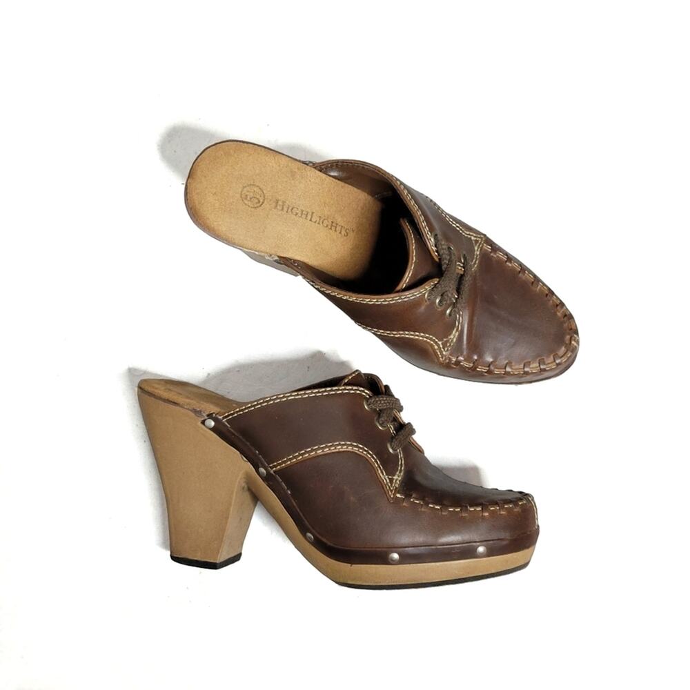 Highlights Leather Moccasin Clog Brown Size 5.5